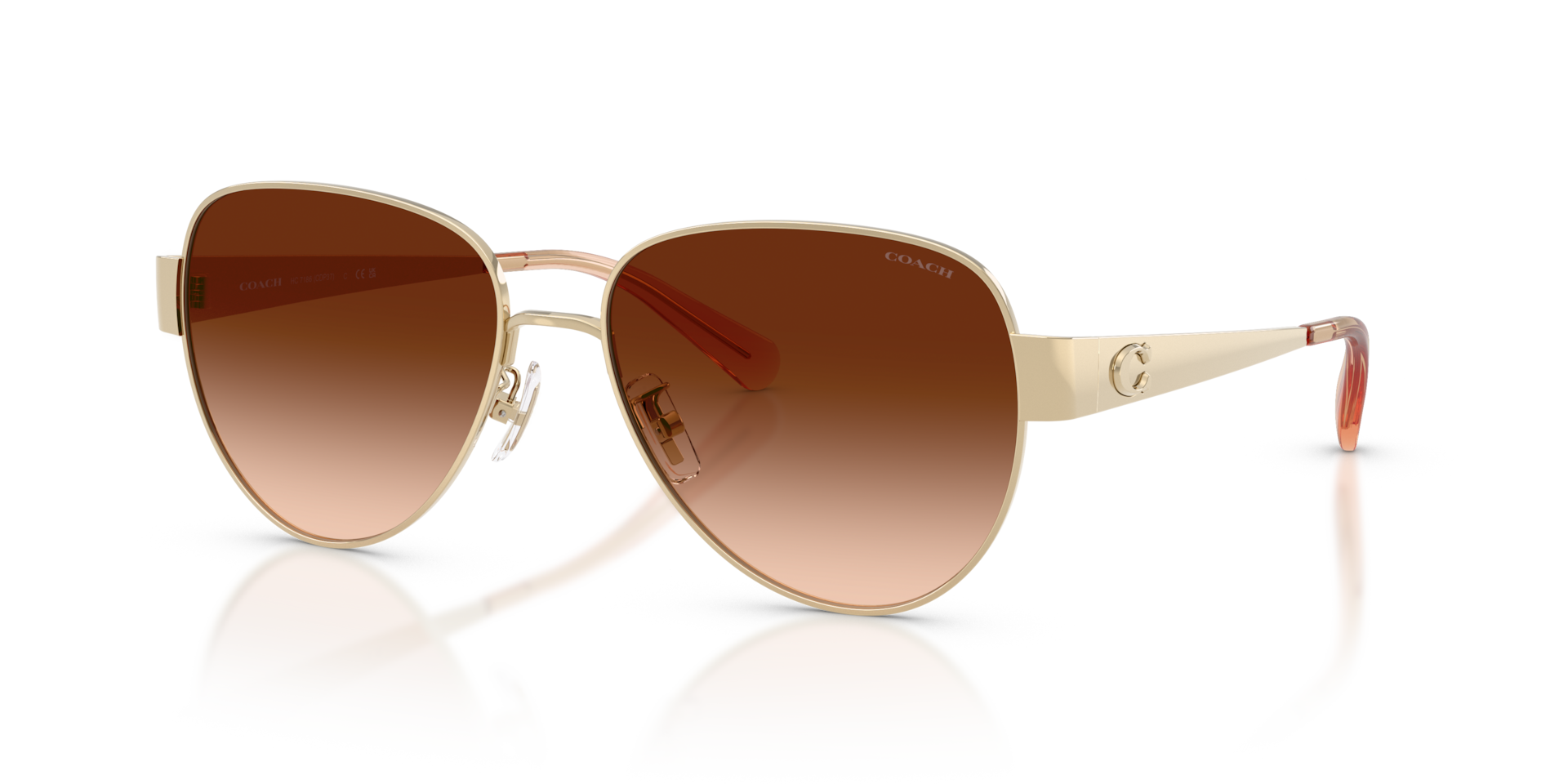 Coach HC7186 CDP37 Pilot Sunglasses - Shiny Light Gold