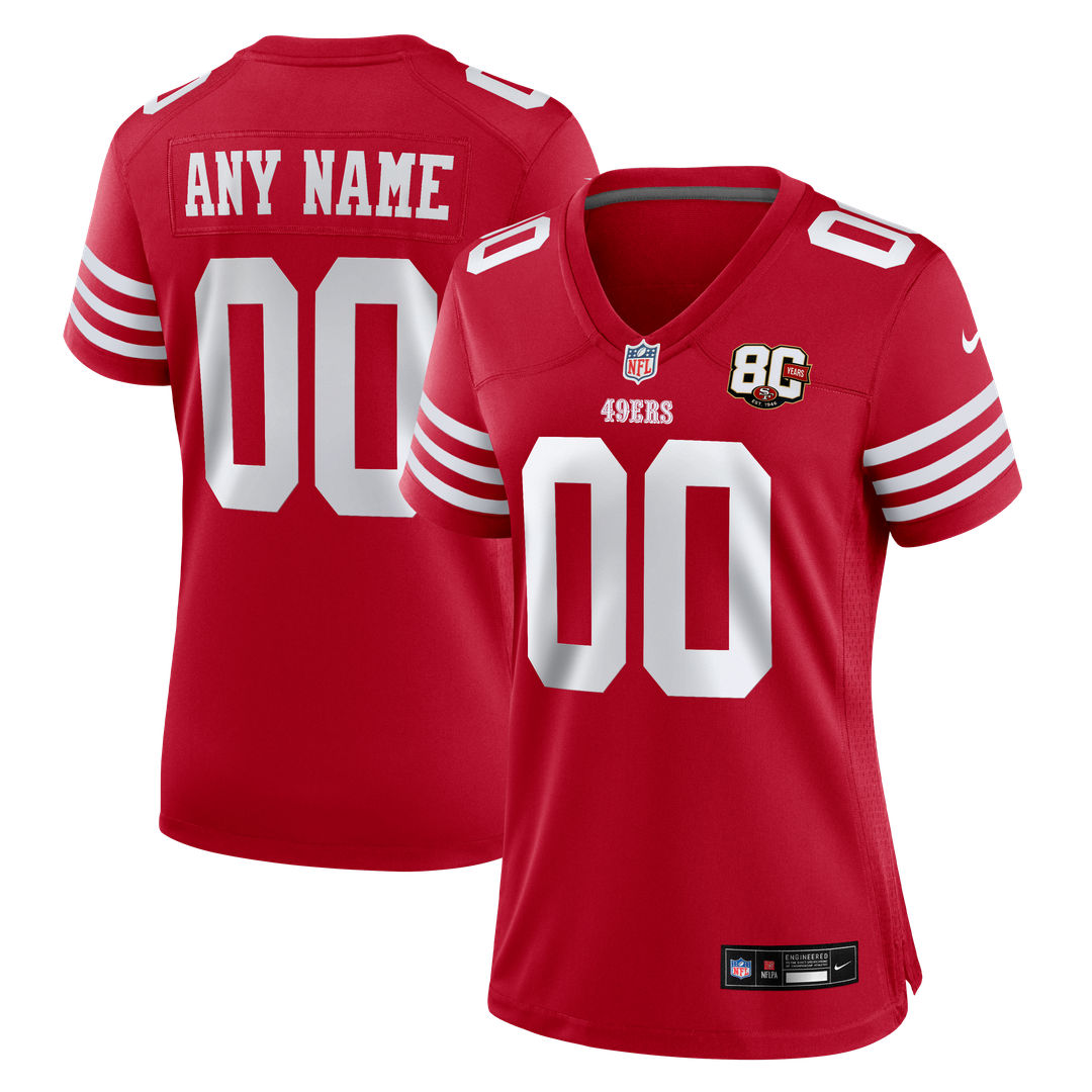 San Francisco 49ers Women's 80th Anniversary Custom Jersey - Scarlet
